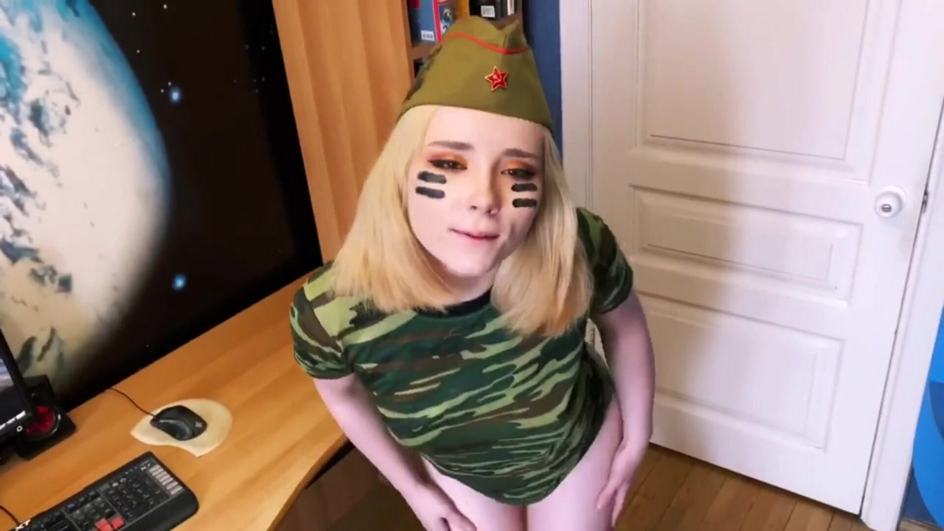 Sweetie Fox Mastutbating and Sucking Dildo in Military Outfit - SOLO